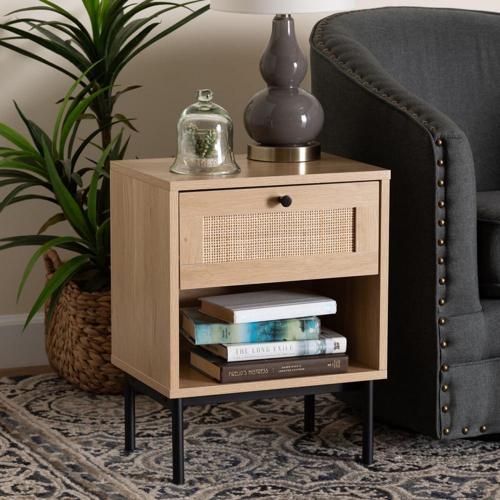 Baxton Studio - Sherwin End Table in Light Brown/Black - SR221172-Rattan-ET view 8