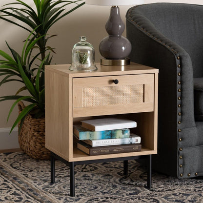 Baxton Studio - Sherwin End Table in Light Brown/Black - SR221172-Rattan-ET view 8