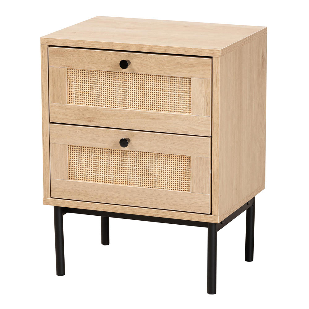 Baxton Studio - Sherwin End Table in Light Brown/Black - SR221173-Rattan-ET view 1