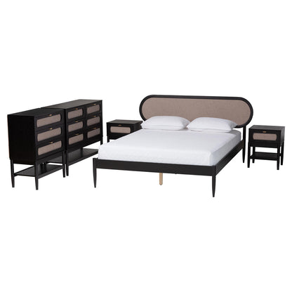 Baxton Studio - Shirin Queen Bedroom Set in Beige/Black - Ivana-Sand Stone/Black-Queen-5PC Bedroom Set view 1