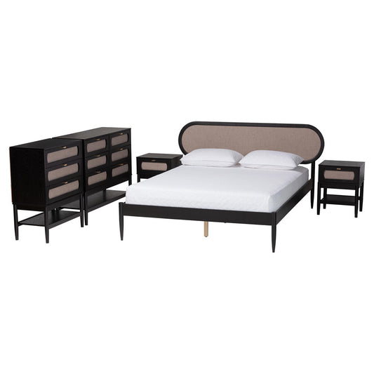 Baxton Studio - Shirin Queen Bedroom Set in Beige/Black - Ivana-Sand Stone/Black-Queen-5PC Bedroom Set view 1