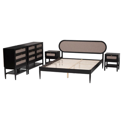 Baxton Studio - Shirin Queen Bedroom Set in Beige/Black - Ivana-Sand Stone/Black-Queen-5PC Bedroom Set view 2