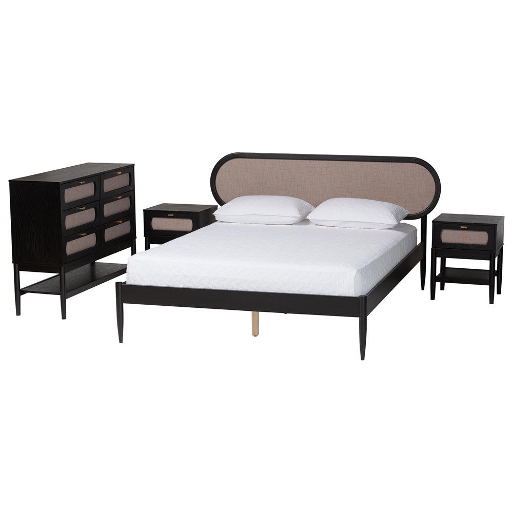 Baxton Studio - Shirin Queen Bedroom Set in Beige/Black - Shirin-Sand Stone/Black-Queen-4PC Bedroom Set view 1