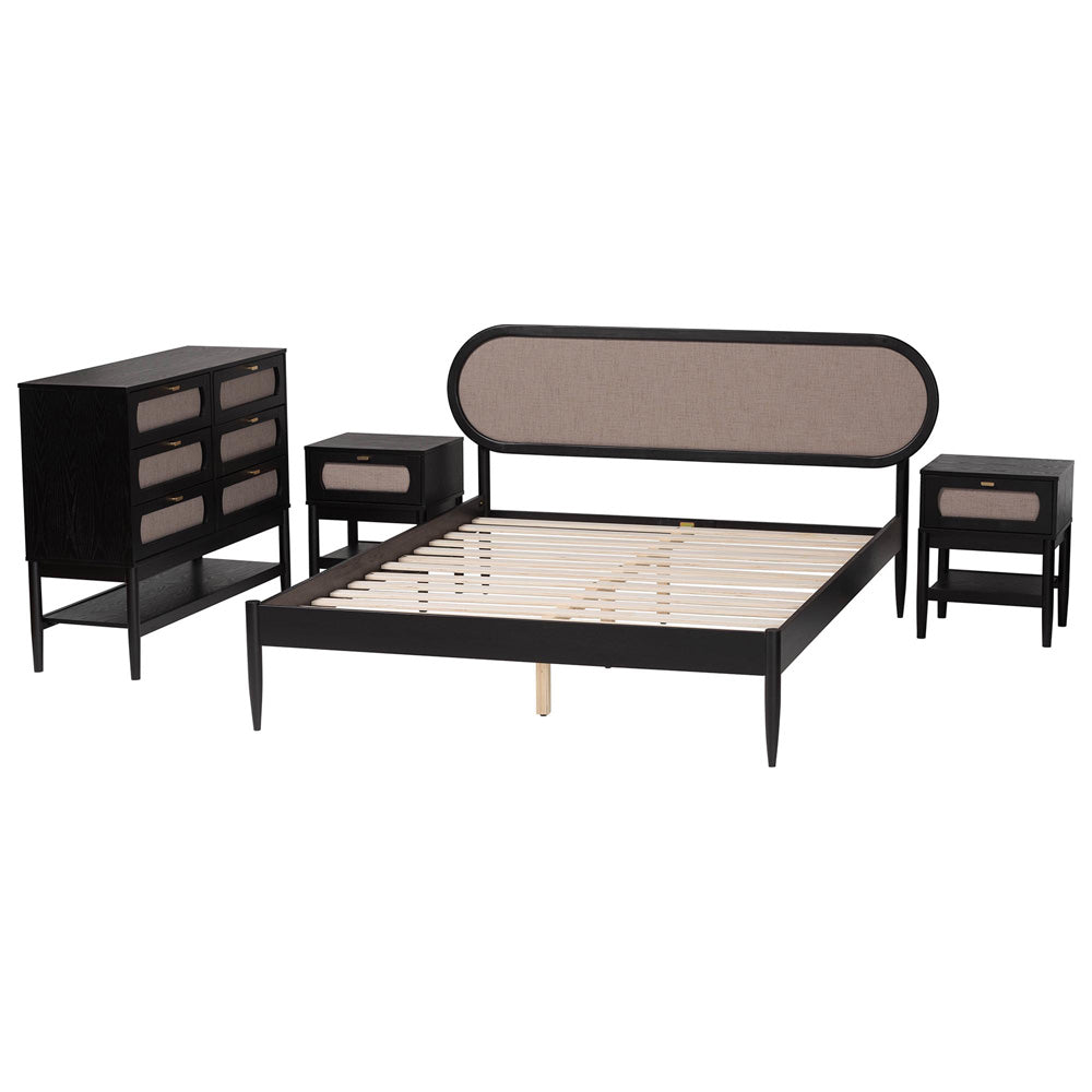 Baxton Studio - Shirin Queen Bedroom Set in Beige/Black - Shirin-Sand Stone/Black-Queen-4PC Bedroom Set view 2
