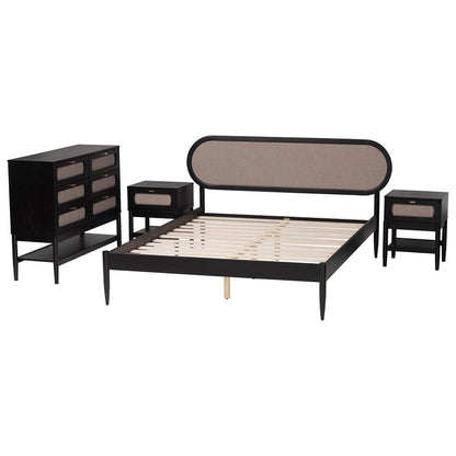 Baxton Studio - Shirin Queen Bedroom Set in Beige/Black - Shirin-Sand Stone/Black-Queen-4PC Bedroom Set view 2