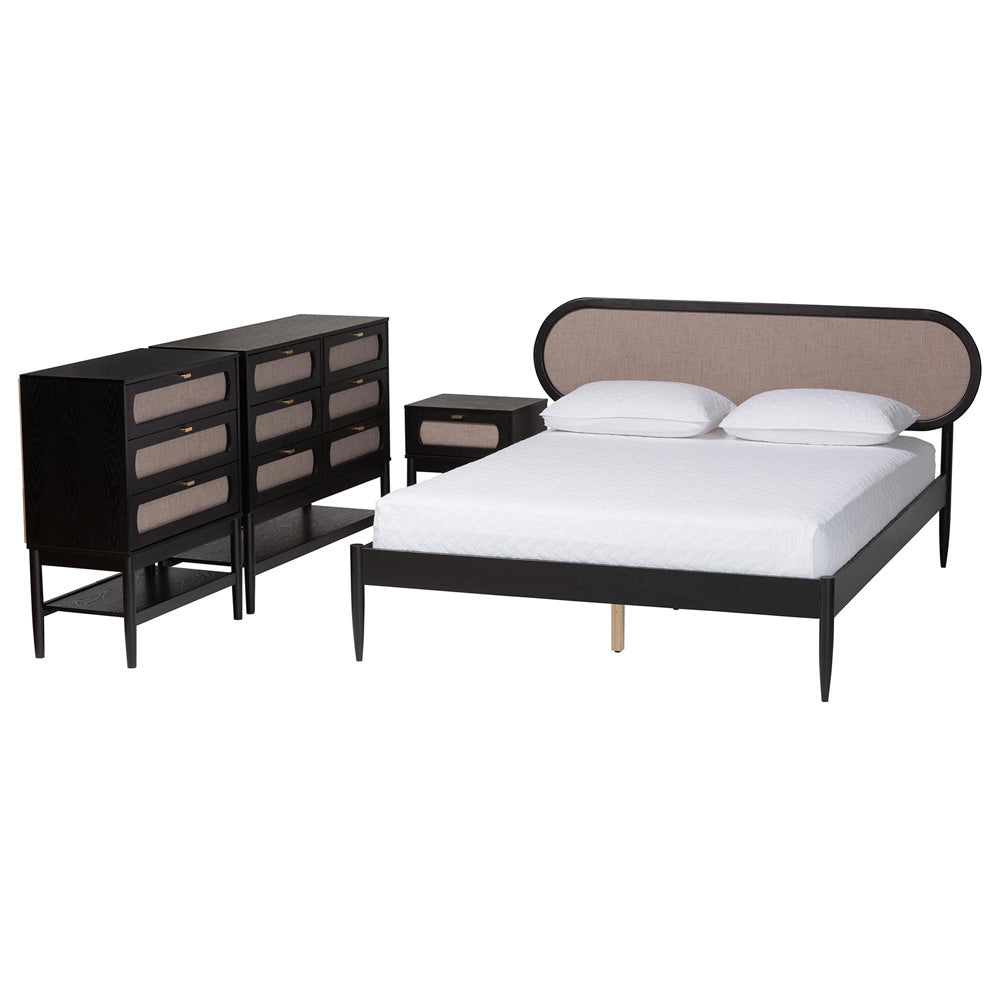 Baxton Studio - Shirin Queen Bedroom Set in Beige/Black - Tammy-Sand Stone/Black-Queen-4PC Bedroom Set view 1