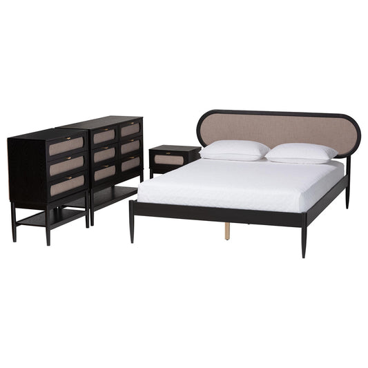Baxton Studio - Shirin Queen Bedroom Set in Beige/Black - Tammy-Sand Stone/Black-Queen-4PC Bedroom Set view 1