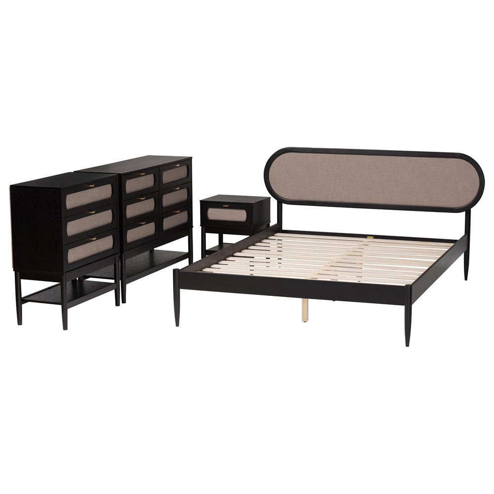 Baxton Studio - Shirin Queen Bedroom Set in Beige/Black - Tammy-Sand Stone/Black-Queen-4PC Bedroom Set view 2