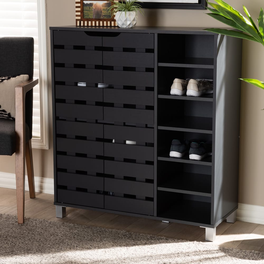 Baxton Studio - Shirley Shoe Cabinet in Dark Gray - SR-002-Dark Grey view 9