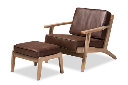 Baxton Studio - Sigrid Chair with Footstool - Sigrid-Dark Brown/Antique Oak-2PC Set view 1