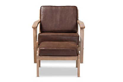 Baxton Studio - Sigrid Chair with Footstool - Sigrid-Dark Brown/Antique Oak-2PC Set view 2