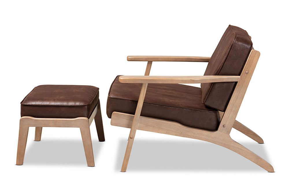 Baxton Studio - Sigrid Chair with Footstool - Sigrid-Dark Brown/Antique Oak-2PC Set view 3