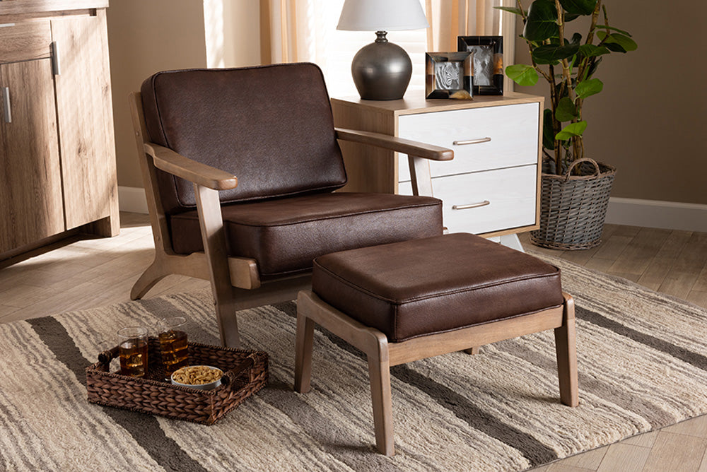 Baxton Studio - Sigrid Chair with Footstool - Sigrid-Dark Brown/Antique Oak-2PC Set view 5