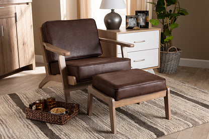 Baxton Studio - Sigrid Chair with Footstool - Sigrid-Dark Brown/Antique Oak-2PC Set view 5