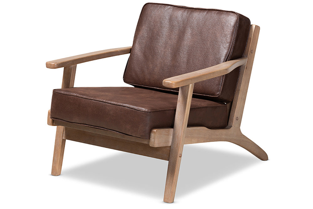 Baxton Studio - Sigrid Chair with Footstool - Sigrid-Dark Brown/Antique Oak-2PC Set view 7