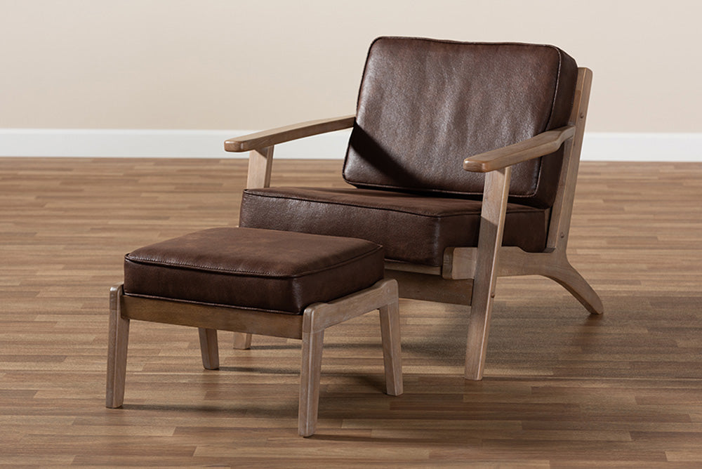 Baxton Studio - Sigrid Chair with Footstool - Sigrid-Dark Brown/Antique Oak-2PC Set view 10