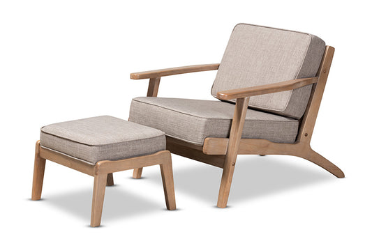 Baxton Studio - Sigrid Chair with Footstool - Sigrid-Light Grey/Antique Oak-2PC Set view 1