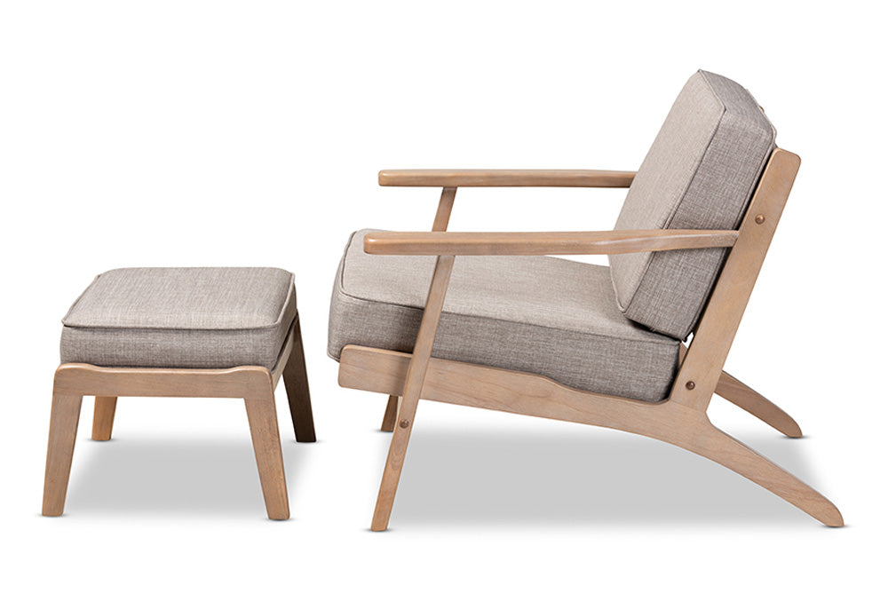 Baxton Studio - Sigrid Chair with Footstool - Sigrid-Light Grey/Antique Oak-2PC Set view 2