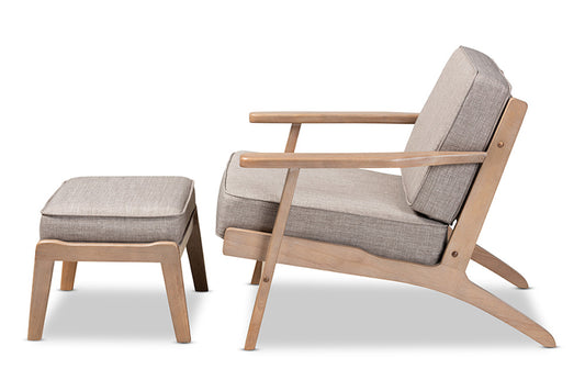 Baxton Studio - Sigrid Chair with Footstool - Sigrid-Light Grey/Antique Oak-2PC Set view 2