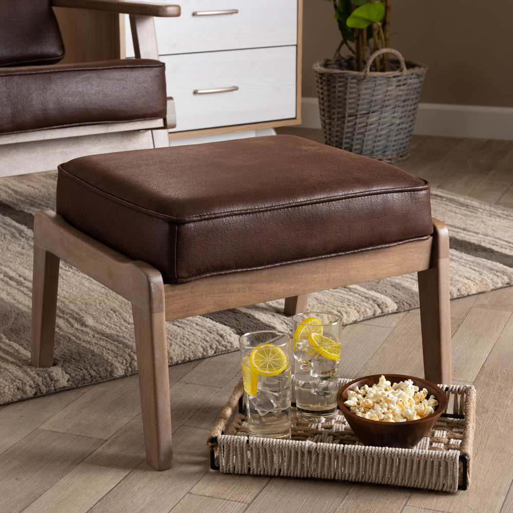 Baxton Studio - Sigrid Ottoman in Dark Brown/Antique Oak - Sigrid-Dark Brown/Antique Oak-Otto view 5