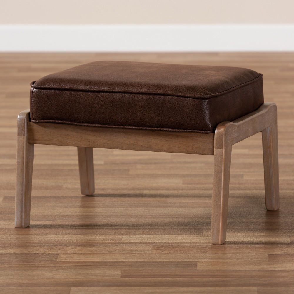 Baxton Studio - Sigrid Ottoman in Dark Brown/Antique Oak - Sigrid-Dark Brown/Antique Oak-Otto view 6