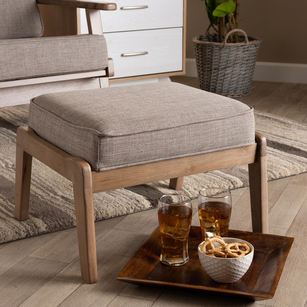 Baxton Studio - Sigrid Ottoman in Light Grey/Antique Oak - Sigrid-Light Grey/Antique Oak-Otto view 5