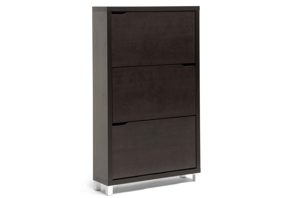 Baxton Studio - Simms Shoe Cabinet in Dark Brown - FP-3OUSH-CAPPUCINo view 1