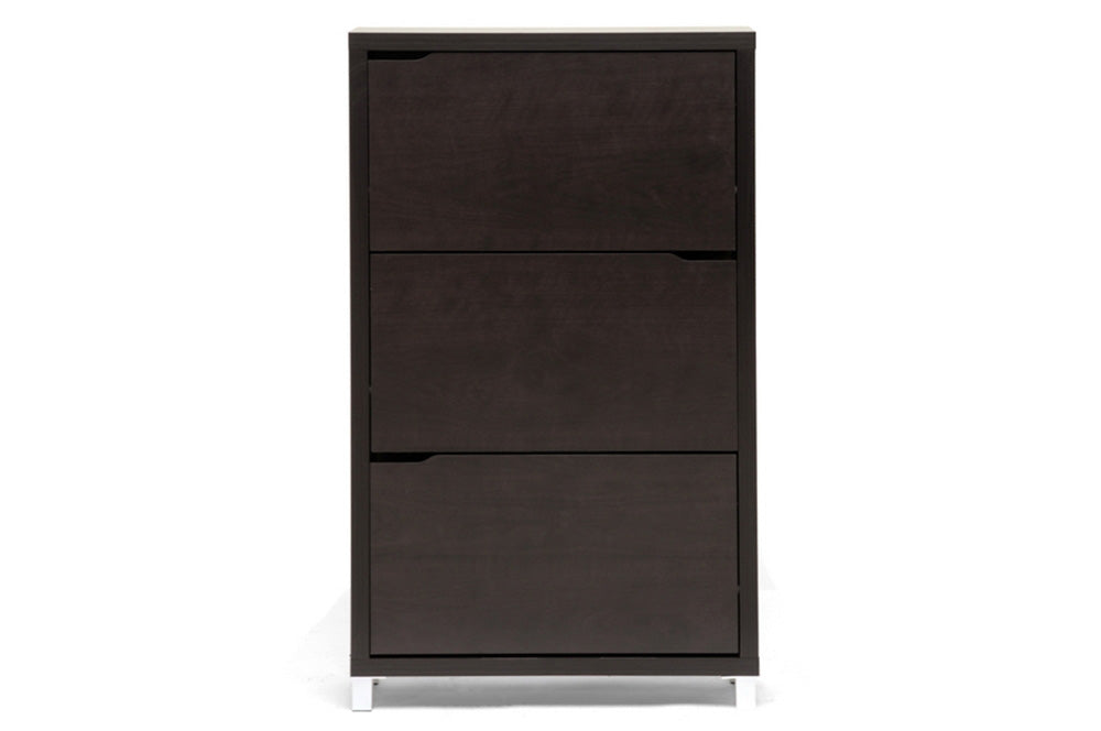 Baxton Studio - Simms Shoe Cabinet in Dark Brown - FP-3OUSH-CAPPUCINo view 2