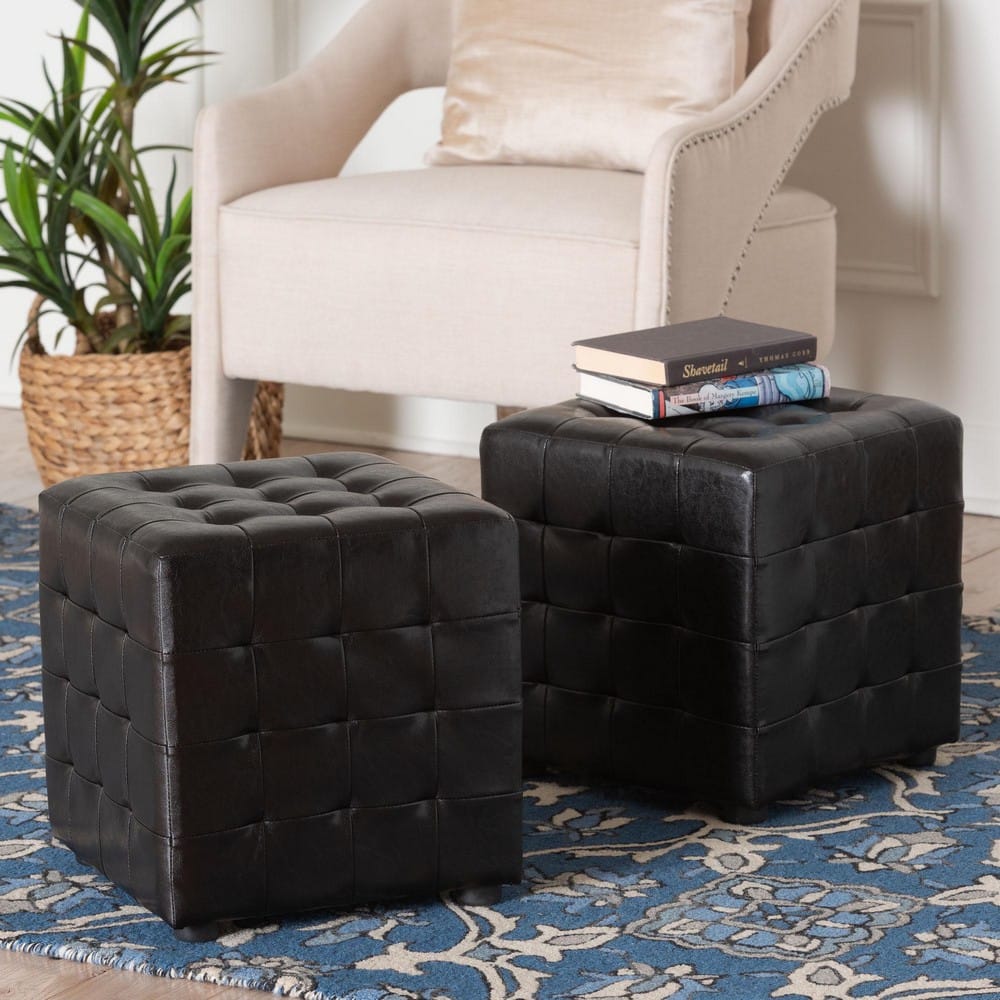 Baxton Studio - Siskal Set of 2 Ottomans in Dark Brown - BH-5589-DARK BROWN-OTTO view 4