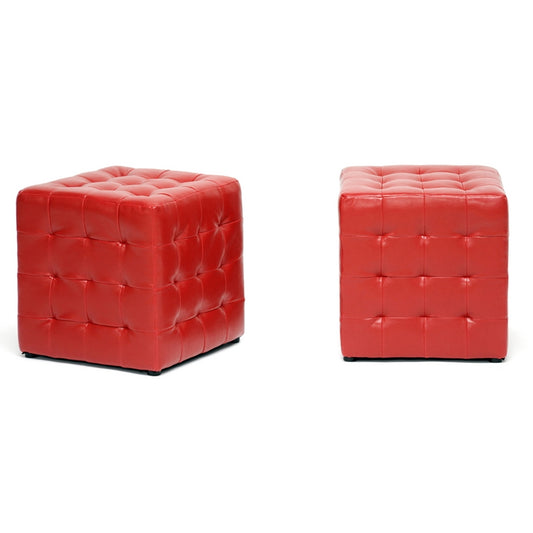 Baxton Studio - Siskal Set of 2 Ottomans in Red - BH-5589-RED-OTTO view 1