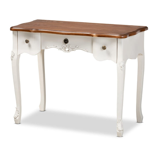 Baxton Studio - Sophie Vanity Table in White/Brown - 132050-White-Console view 1