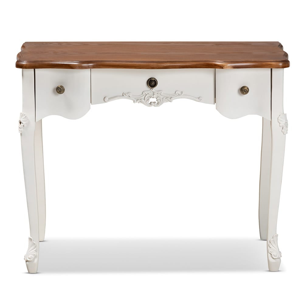 Baxton Studio - Sophie Vanity Table in White/Brown - 132050-White-Console view 3