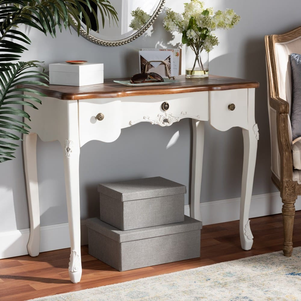 Baxton Studio - Sophie Vanity Table in White/Brown - 132050-White-Console view 7