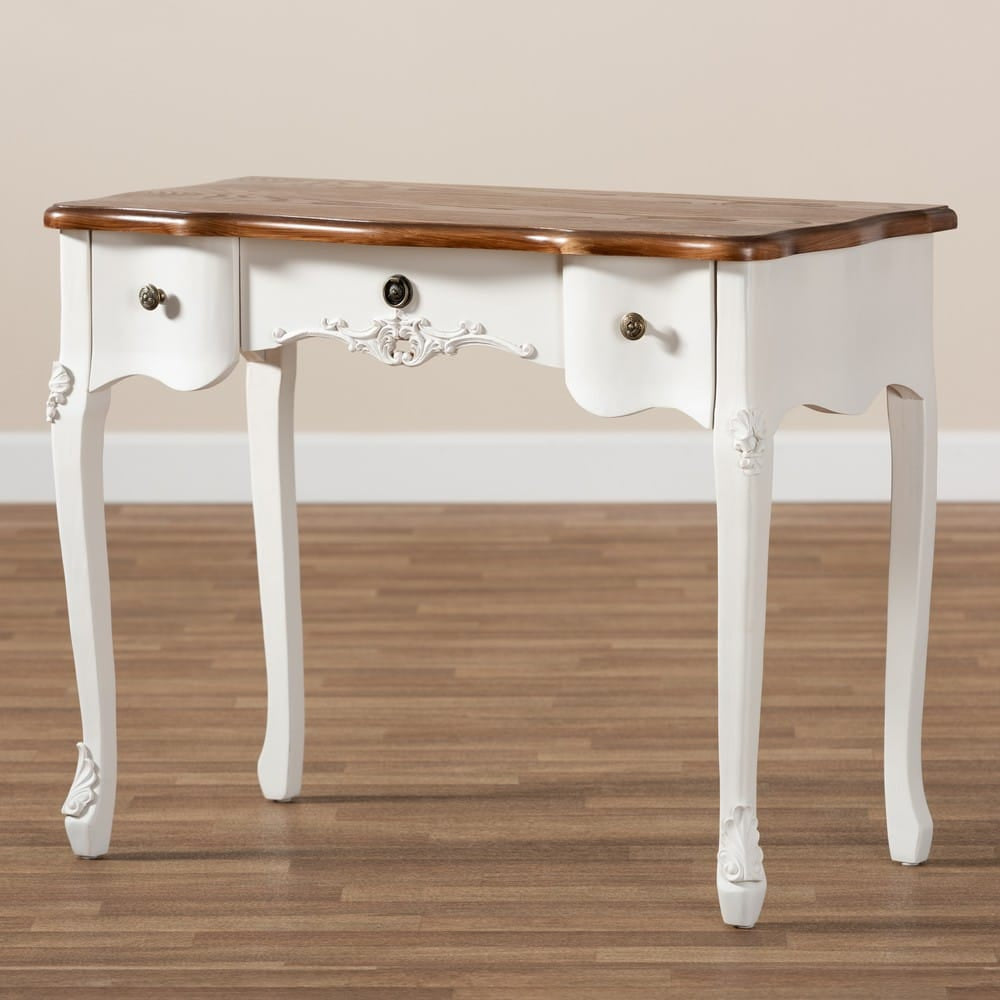 Baxton Studio - Sophie Vanity Table in White/Brown - 132050-White-Console view 8