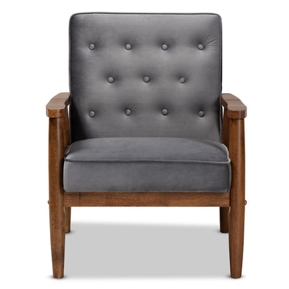 Baxton Studio - Sorrento Chair in Grey/Brown - BBT8013-Grey Velvet/Walnut-CC view 2