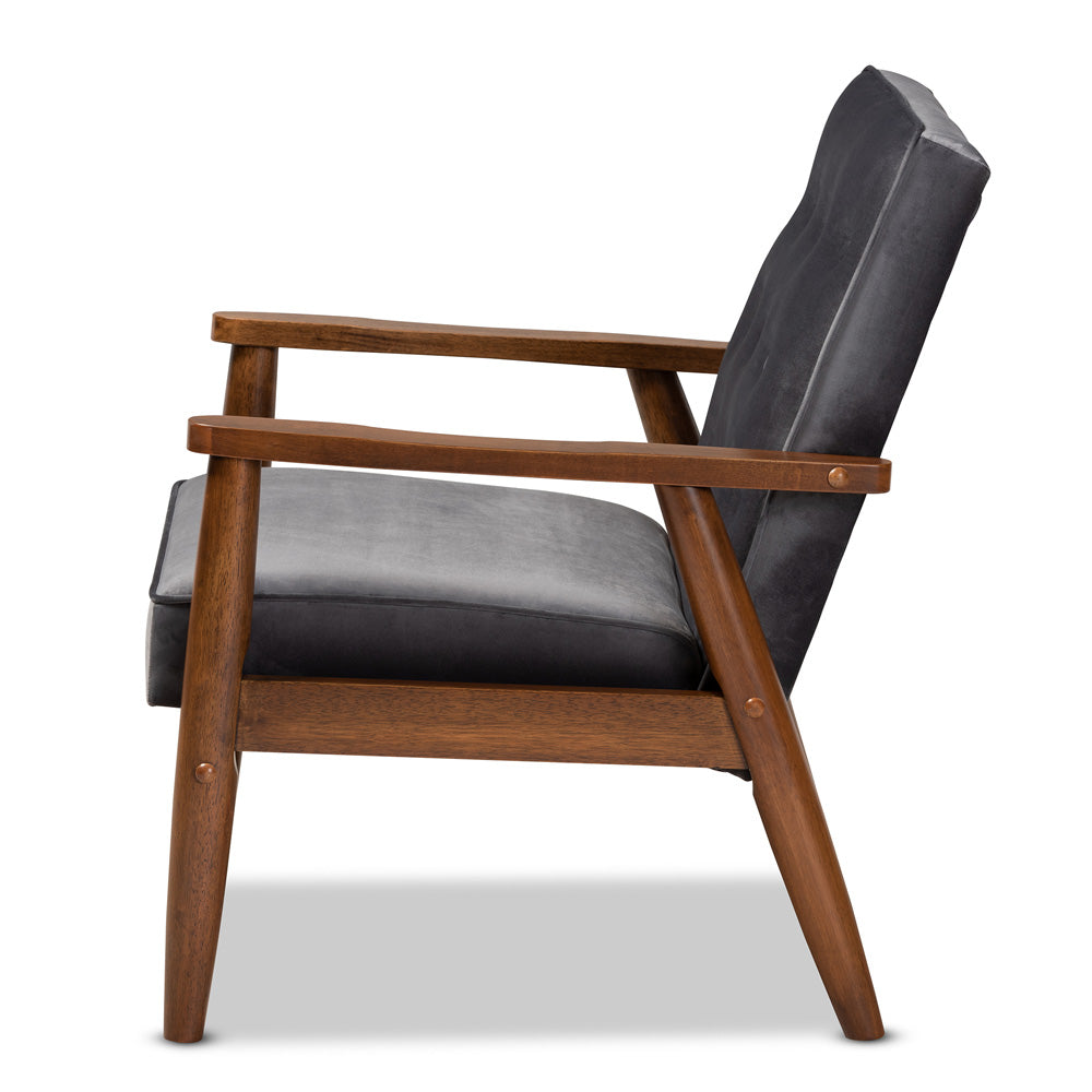 Baxton Studio - Sorrento Chair in Grey/Brown - BBT8013-Grey Velvet/Walnut-CC view 3