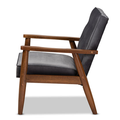 Baxton Studio - Sorrento Chair in Grey/Brown - BBT8013-Grey Velvet/Walnut-CC view 3