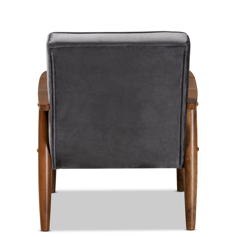 Baxton Studio - Sorrento Chair in Grey/Brown - BBT8013-Grey Velvet/Walnut-CC view 4