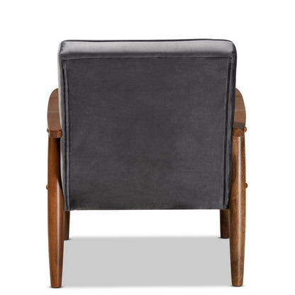 Baxton Studio - Sorrento Chair in Grey/Brown - BBT8013-Grey Velvet/Walnut-CC view 4