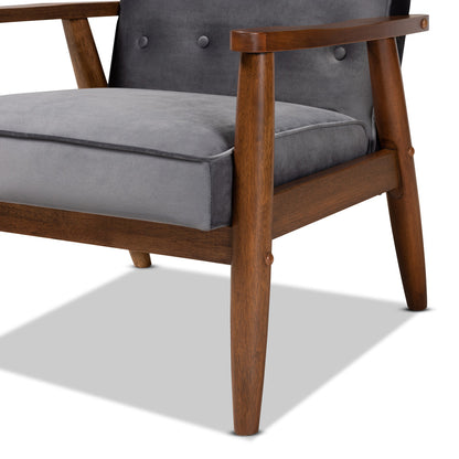 Baxton Studio - Sorrento Chair in Grey/Brown - BBT8013-Grey Velvet/Walnut-CC view 6