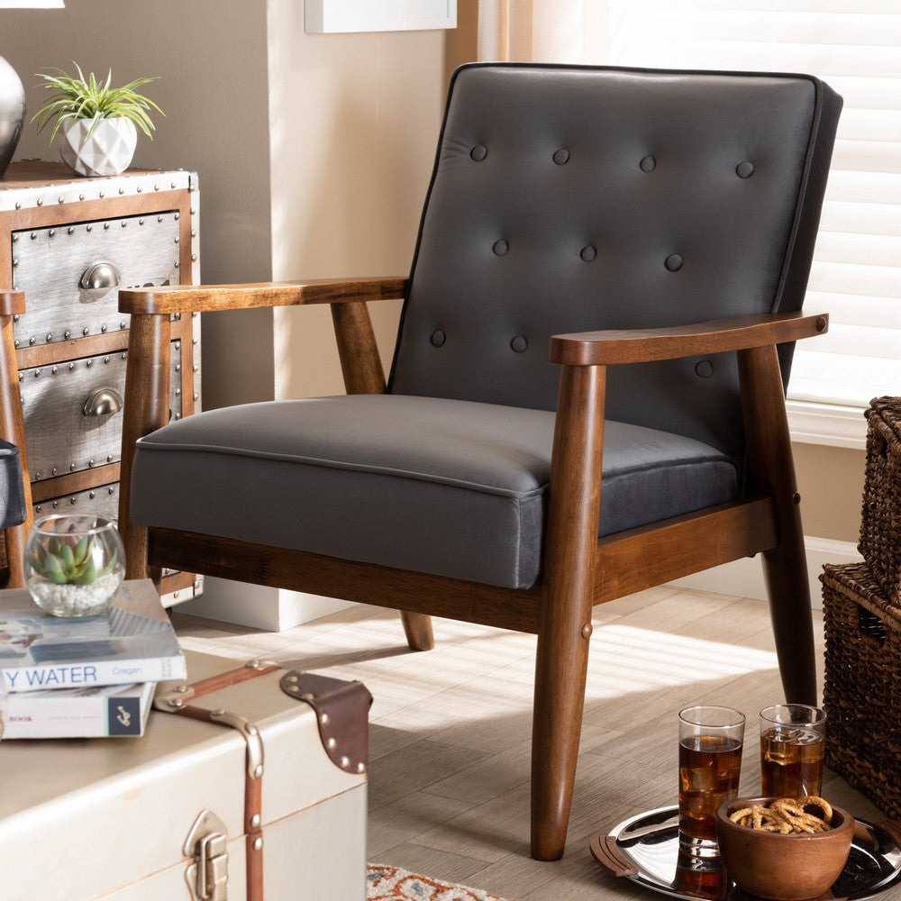 Baxton Studio - Sorrento Chair in Grey/Brown - BBT8013-Grey Velvet/Walnut-CC view 7