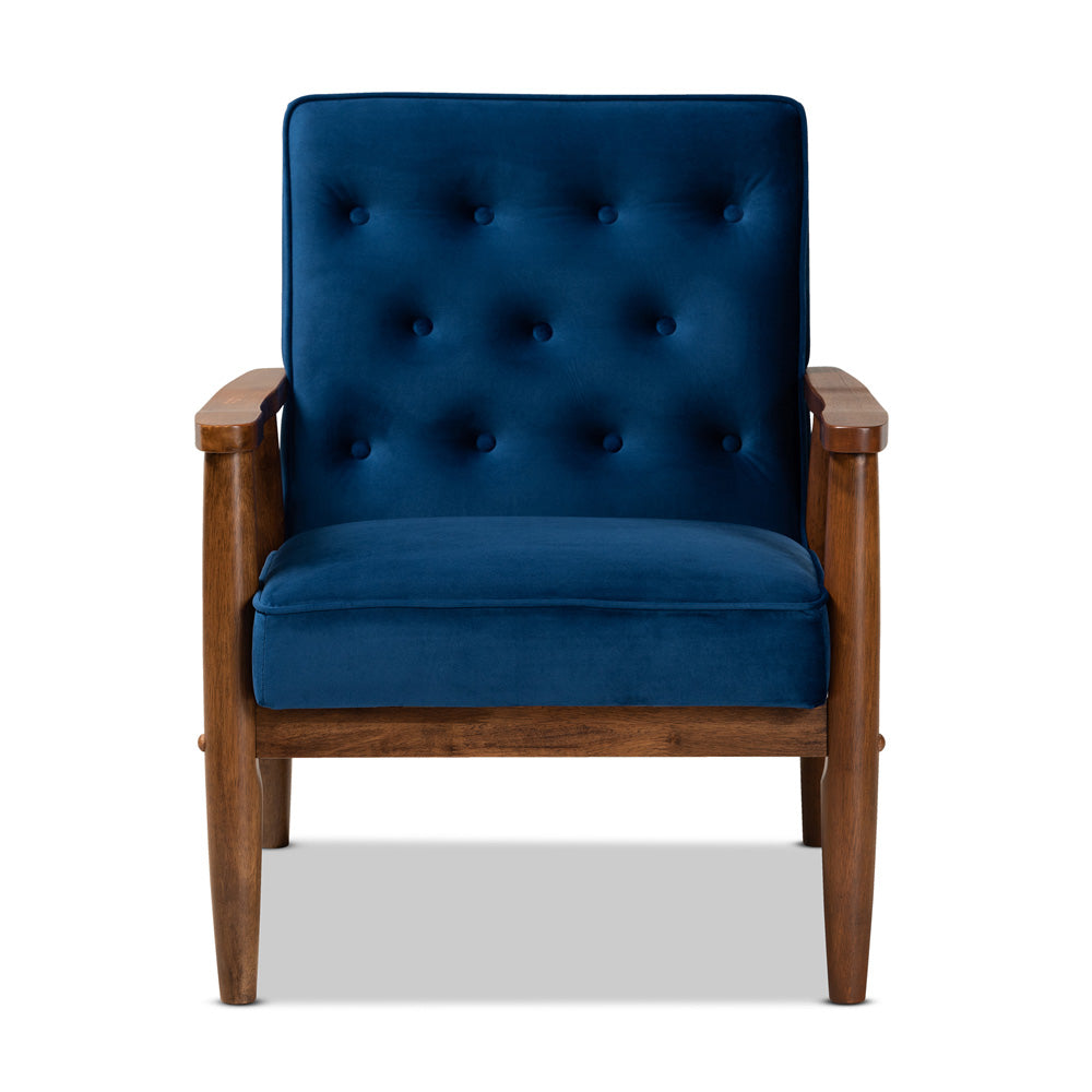 Baxton Studio - Sorrento Chair in Navy Blue/Brown - BBT8013-Navy Velvet/Walnut-CC view 2