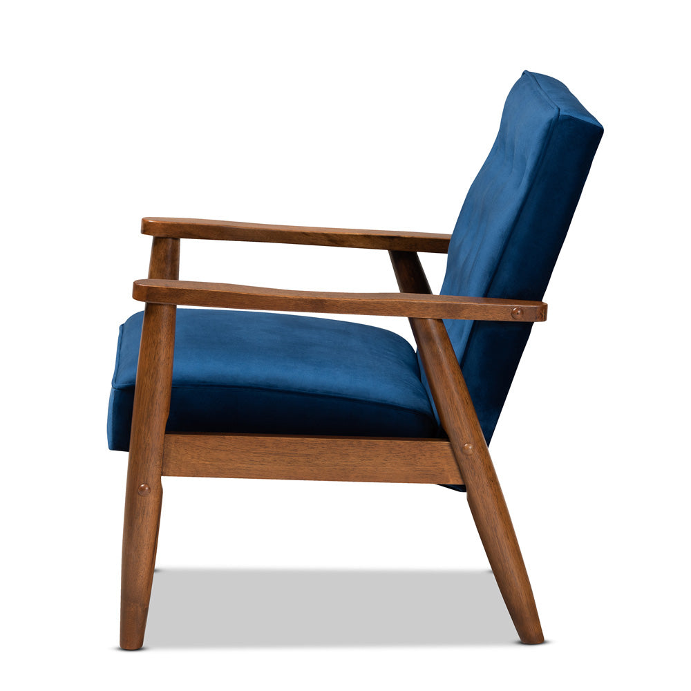 Baxton Studio - Sorrento Chair in Navy Blue/Brown - BBT8013-Navy Velvet/Walnut-CC view 3