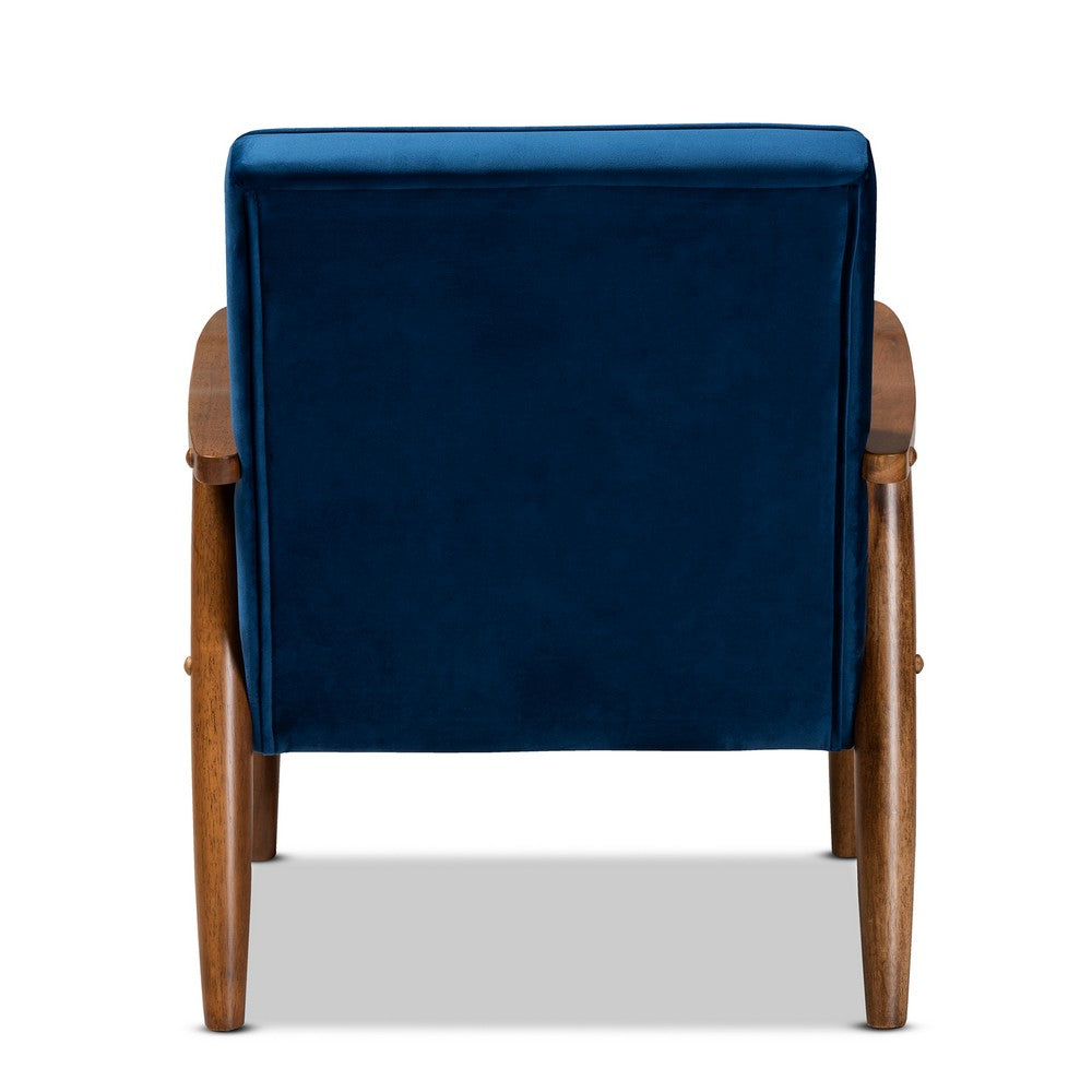 Baxton Studio - Sorrento Chair in Navy Blue/Brown - BBT8013-Navy Velvet/Walnut-CC view 4
