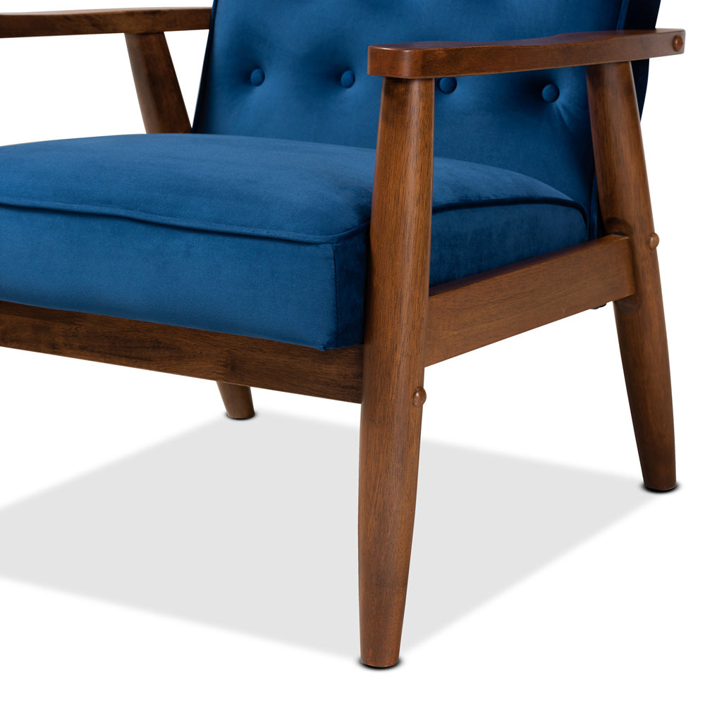 Baxton Studio - Sorrento Chair in Navy Blue/Brown - BBT8013-Navy Velvet/Walnut-CC view 6