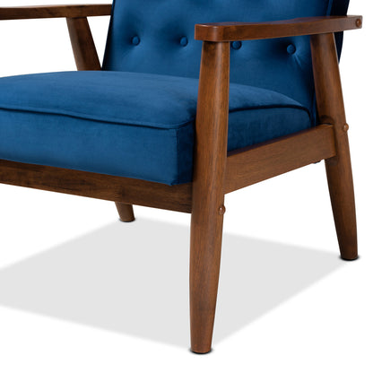 Baxton Studio - Sorrento Chair in Navy Blue/Brown - BBT8013-Navy Velvet/Walnut-CC view 6