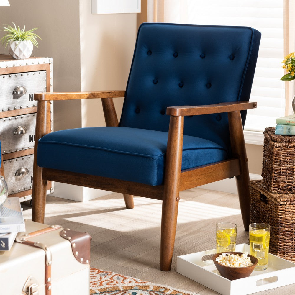 Baxton Studio - Sorrento Chair in Navy Blue/Brown - BBT8013-Navy Velvet/Walnut-CC view 7