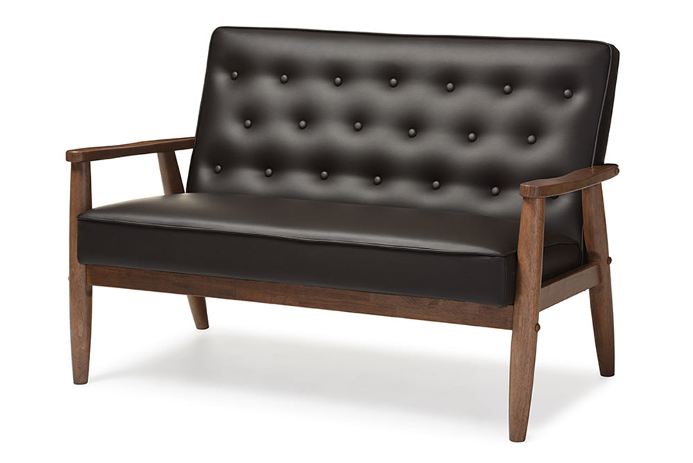 Baxton Studio - Sorrento Loveseat in Dark Brown - BBT8013-Brown Loveseat view 1