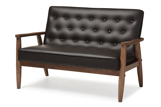 Baxton Studio - Sorrento Loveseat in Dark Brown - BBT8013-Brown Loveseat view 1