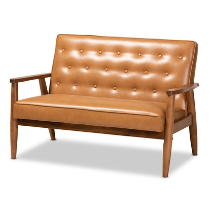 Baxton Studio - Sorrento Loveseat in Tan/walnut brown - BBT8013-Tan Loveseat view 1